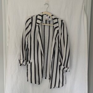 Revamped Black and White Striped Open Blazer